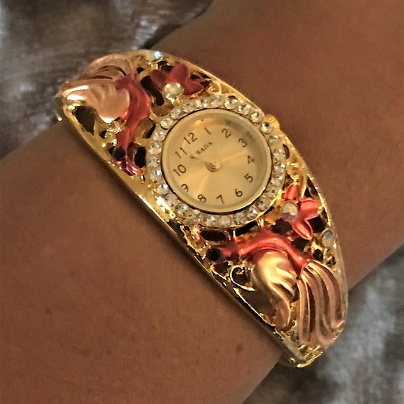 AUSTRIAN CRYSTAL Goldtone Bangle Watch - Picture 2 of 4